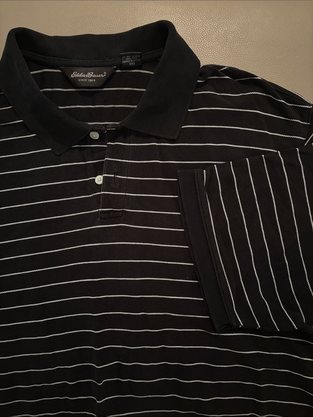 Eddie Bauer Black Polo with White Pinstripes
